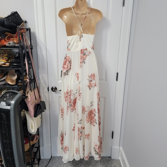 Lulu's Elegantly Inclined Cream Floral Print Wrap Maxi Dress Size Small, NWT - Picture 12 of 16